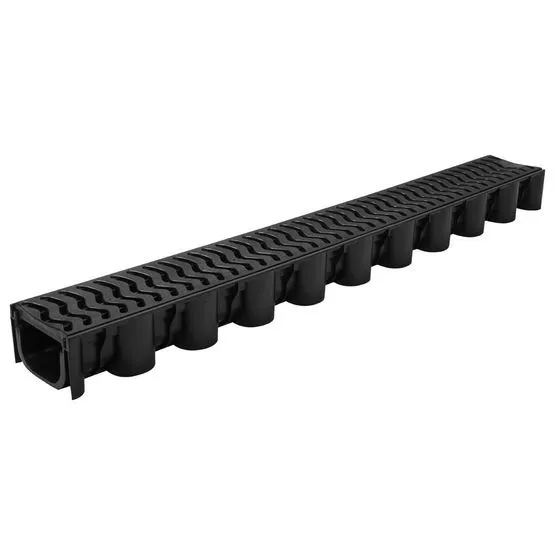 Flow Rake Sewer Polydrain A15 Shallow Flow Channel Drain in Black Plastic - 1m Length ...