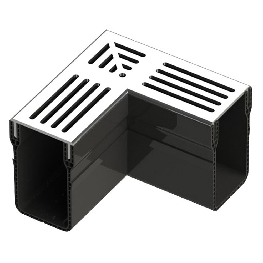 Polydrain A15 Threshold Channel Drain Silver Aluminium Corner Unit