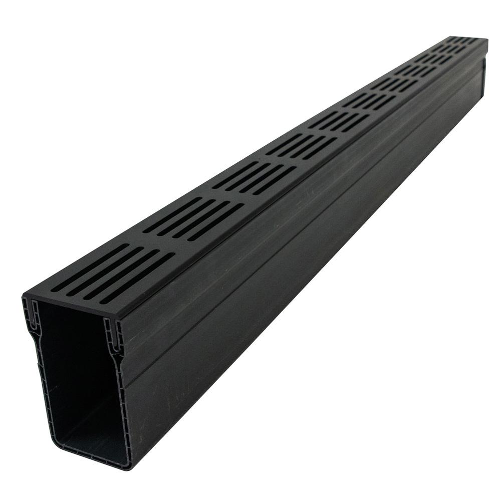 Polydrain A15 Threshold Channel Drain with Black Aluminium Grate - 1m Length