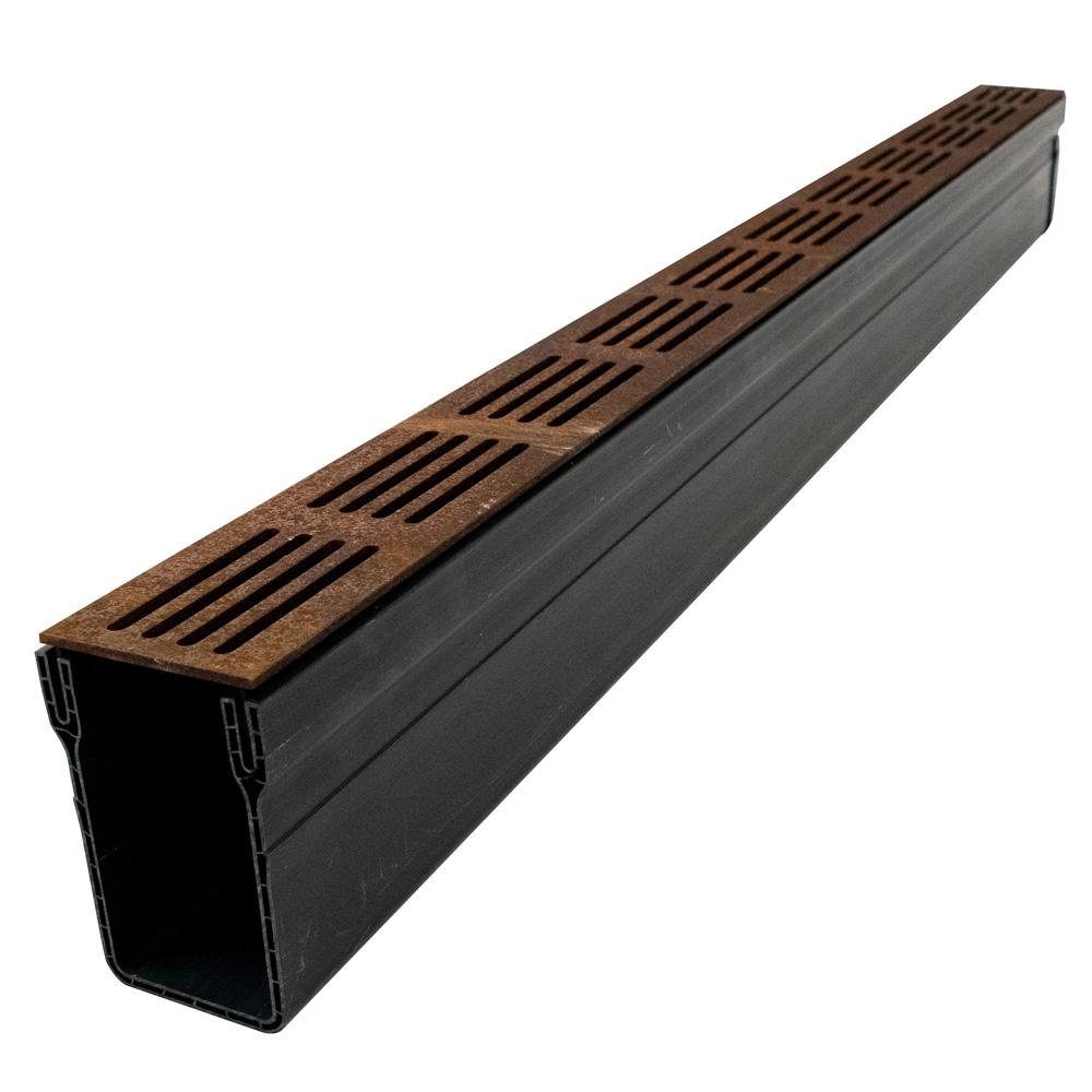 Polydrain A15 Threshold Channel Drain with Corten Steel Grate - 1m Length