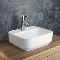 Ponsa 390mm White Ceramic Curved Corner Square Countertop Basin