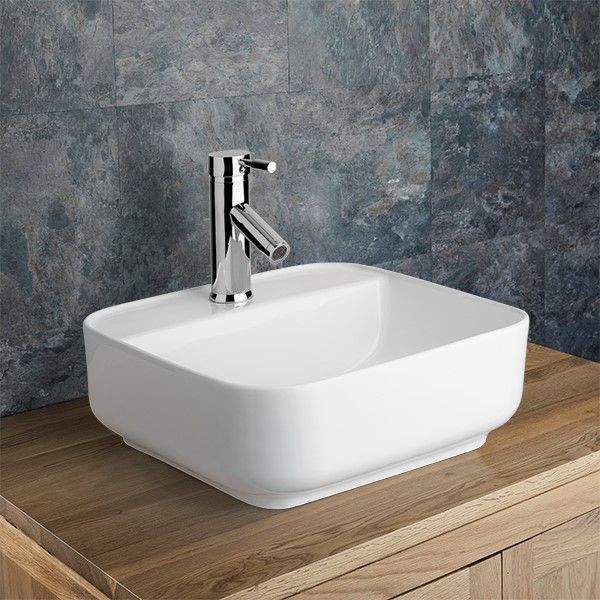 Clickbasin White Ponsa 390Mm Ceramic Curved Corner Square Countertop Basin