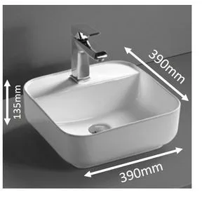 Ponsa 390mm White Ceramic Curved Corner Square Countertop Basin