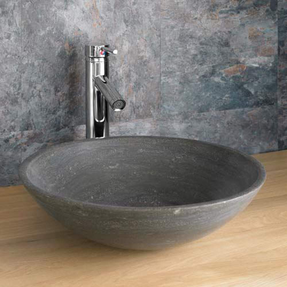 Clickbasin Black Portici 400Mm Limestone Round Countertop Basin