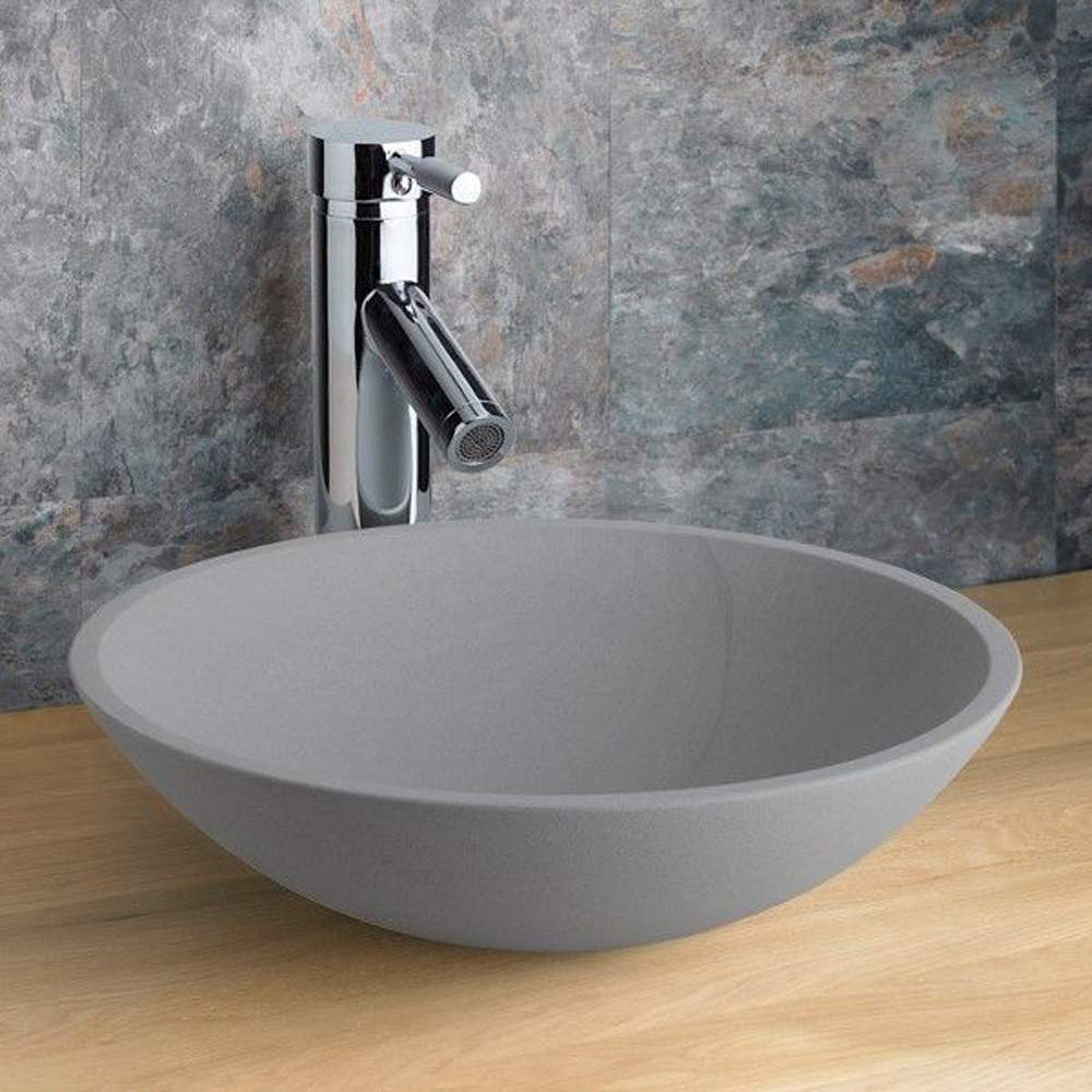 Clickbasin Grey Portici 400Mm Matt Light Sandstone Round Countertop Basin
