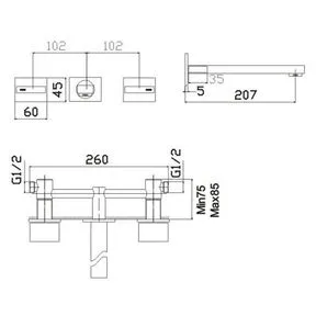 Quadrato Chrome Three Hole Tap with Straight Spout Basin Mixer Tap