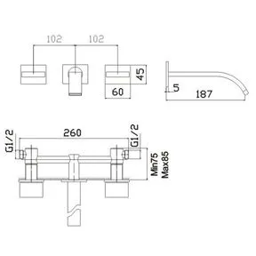 Quadrato Chrome Three Hole with Curved Spout Basin Mixer Tap