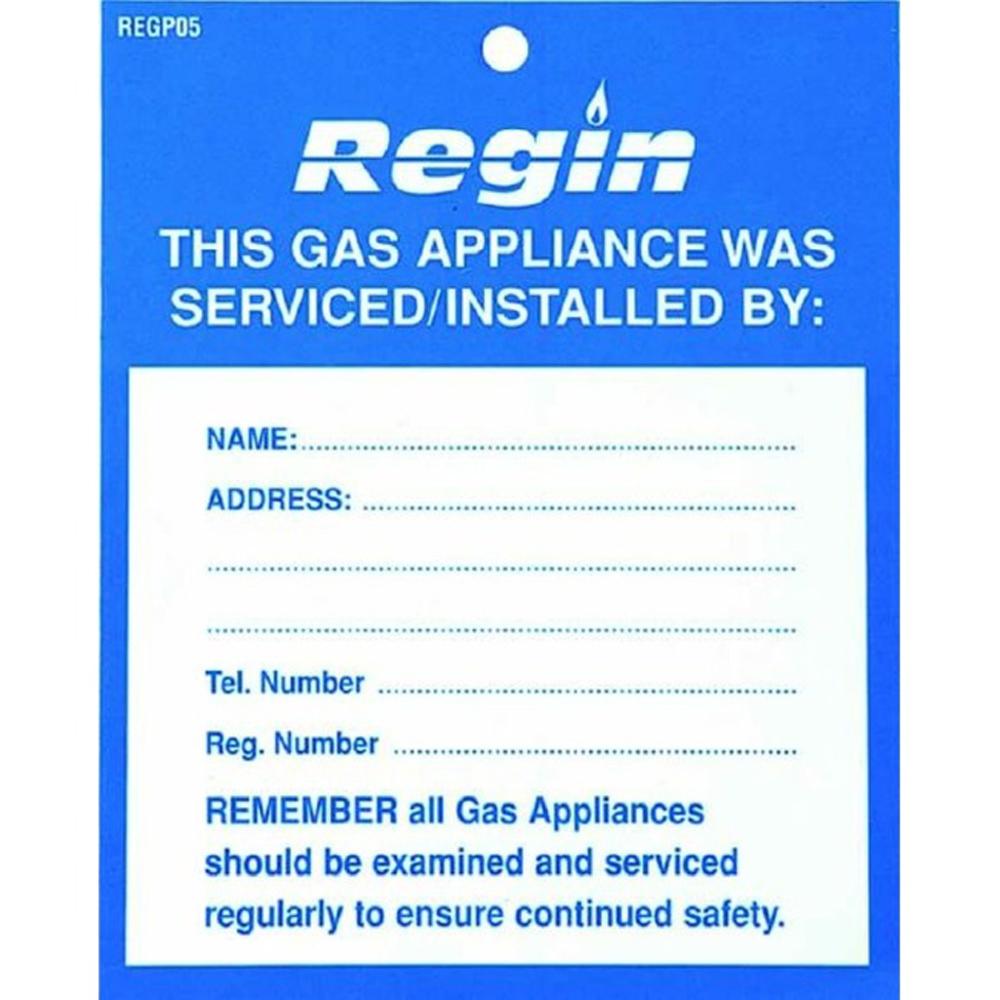 Regin REGP05 Gas Appliance Service Tag