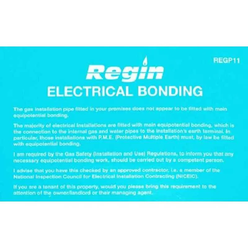 Bonding Sticker Regin REGP11 Electrical Cross Bonding Stickers | Plumbing Superstore®