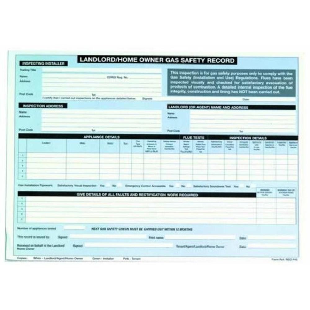 Regin REGP45 Landlords Gas Safety Record Pad