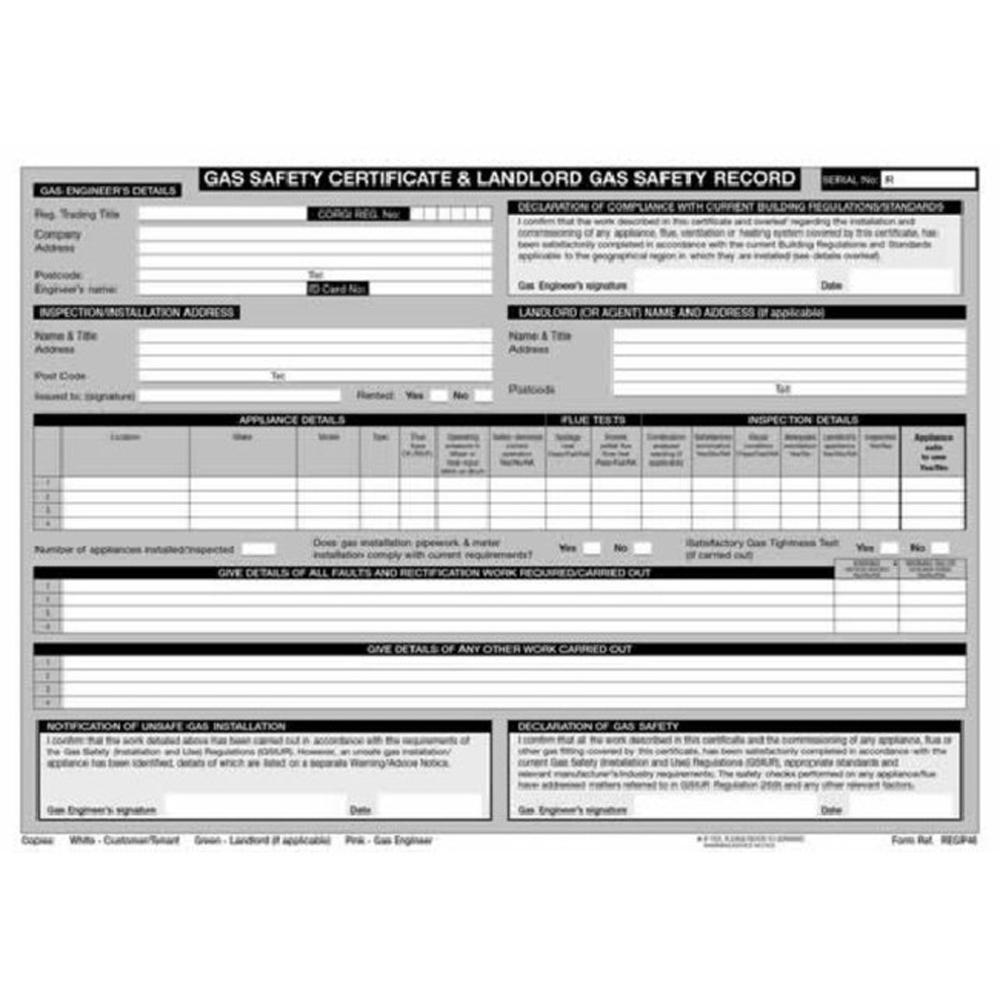 Regin REGP46 Gas Safety/Certificate Pad