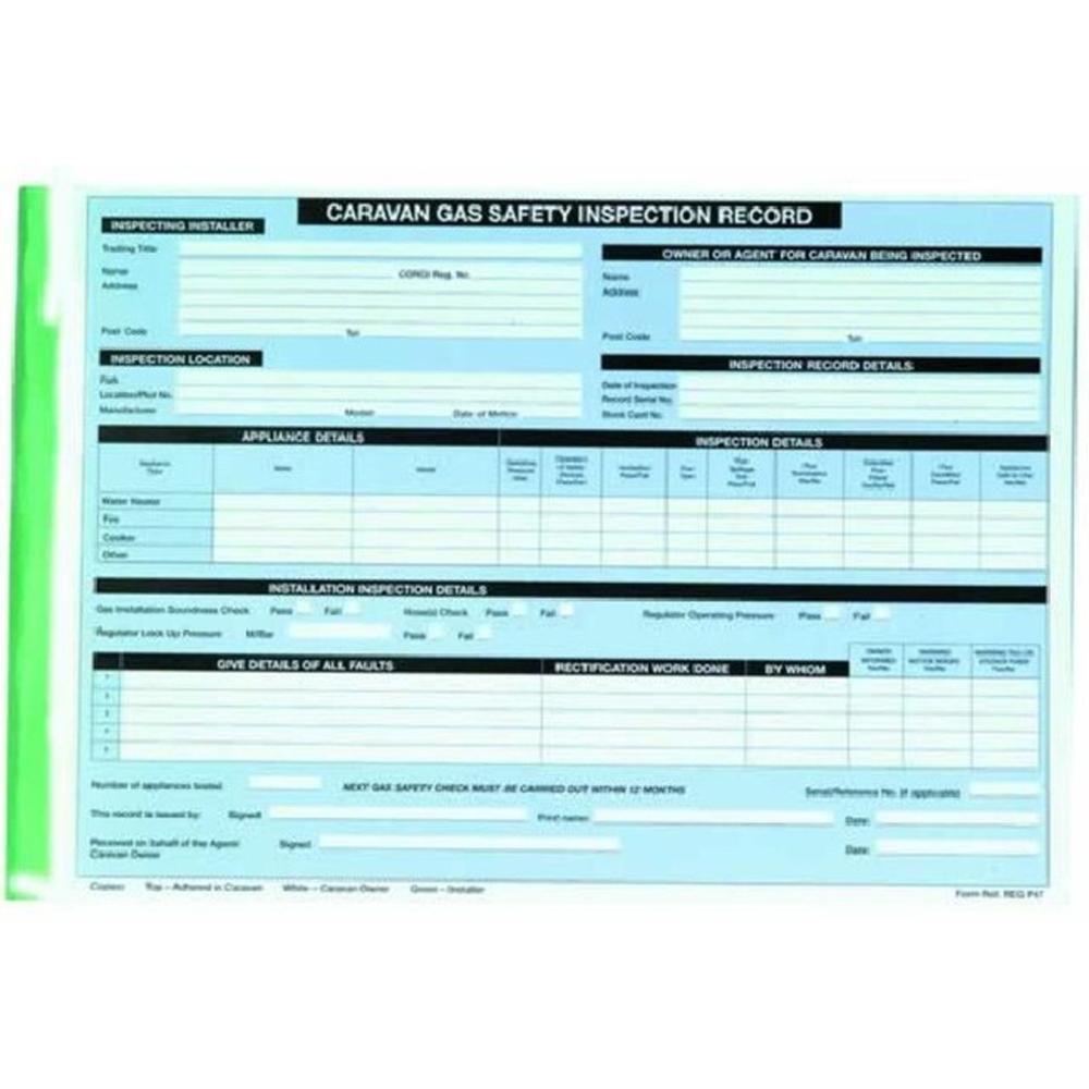 Regin REGP47 Caravan Gas Inspection Record Pad