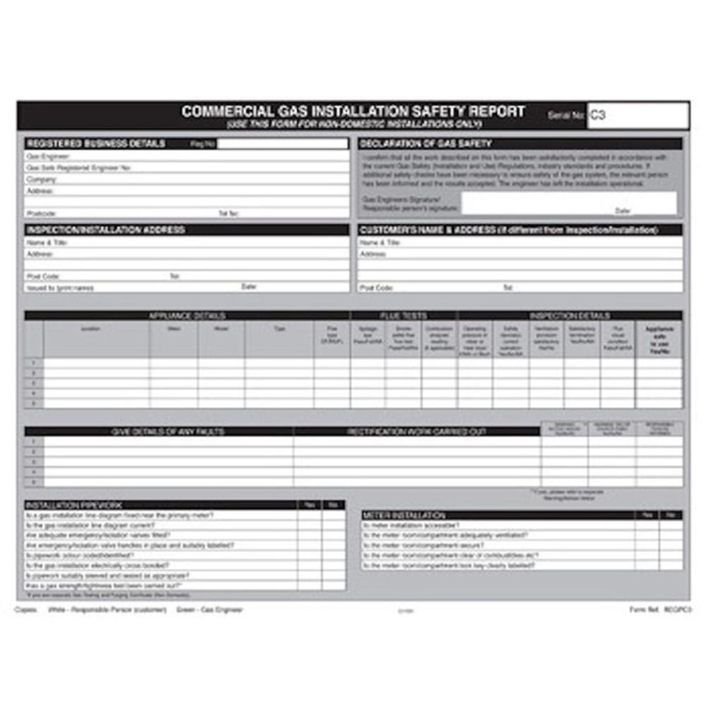 Regin REGPC3 Commercial Gas Installation Report Pad (50Pce)
