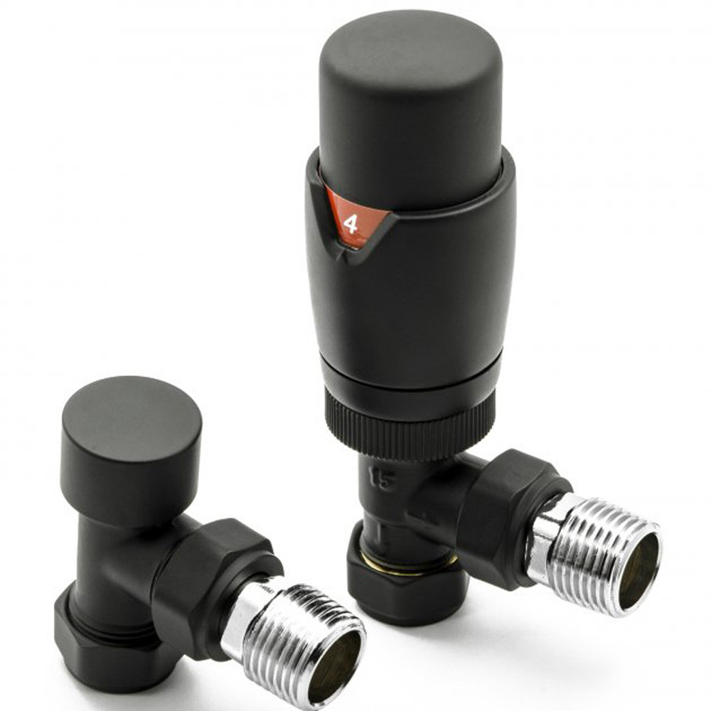 Reina Modal TRV Angled Radiator Valve and LockShield Black