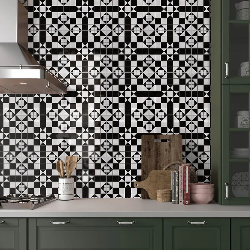 Retro Black & White Patterned Wall & Floor Tile - 450mm x 450mm ...
