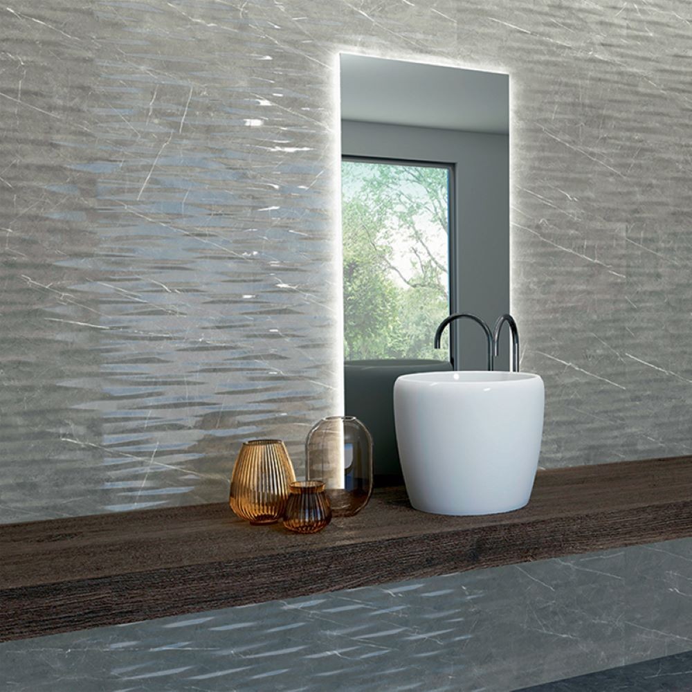 Roma Grey Gloss Marble Effect Ceramic Feature Wall Tile - 600mm x 300mm ...