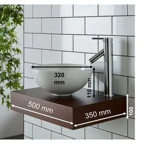 Cami White Ceramic Round Basin & Narrow Cherry Red Shelf