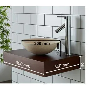 Vieste Natural Cream Stone Round Basin & Narrow Cherry Red Shelf