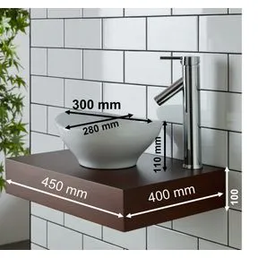 Bologna White Ceramic Oval Basin & Small Cherry Red Shelf