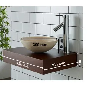 Vieste Natural Cream Stone Round Basin & Small Cherry Red Shelf