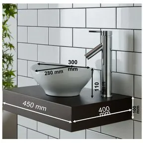 Bologna White Ceramic Oval Basin & Small Mahogany Shelf