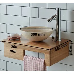 Vieste Natural Cream Stone Round Basin & Embe Oak Shelf