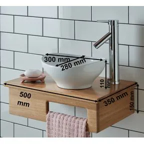 Bologna White Ceramic Oval Basin & Embe Oak Shelf