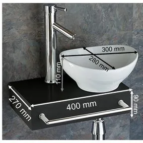 Bologna White Ceramic Oval Basin & Black Gloss Shelf