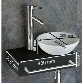 Gela White Ceramic Round Basin & Black Gloss Shelf