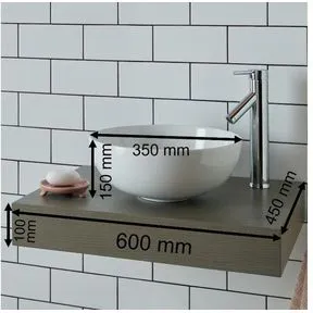 Selva White Ceramic Round Basin & Large Silver Grey Shelf