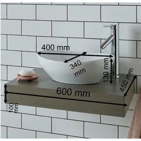 Messina White Ceramic Oval Basin & Large Silver Grey Shelf