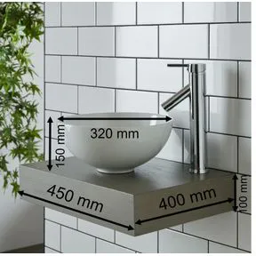 Cami White Ceramic Round Basin & Small Silver Grey Shelf