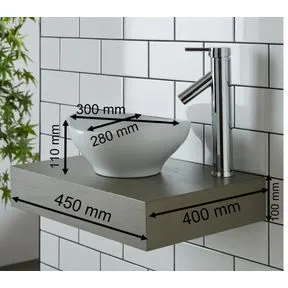 Bologna White Ceramic Oval Basin & Small Silver Grey Shelf