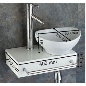 Bologna White Ceramic Oval Basin & White Gloss Shelf