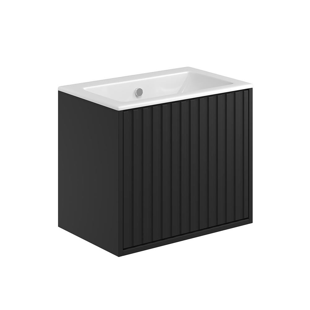 Scudo Alfie 600mm x 500mm x 389mm 1-Drawer Fluted Wall Hung Matt Black Vanity Unit