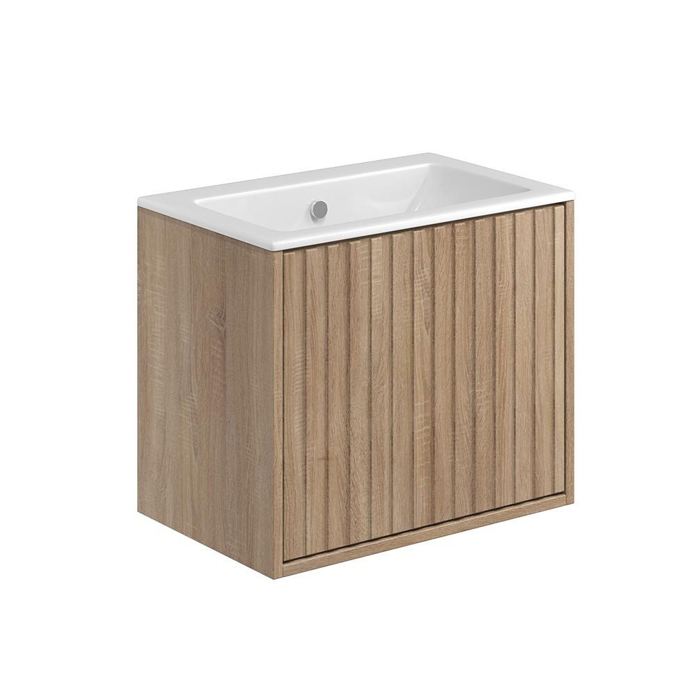 Scudo Alfie 600mm x 500mm x 389mm 1-Drawer Fluted Wall Hung Sonoma Oak Vanity Unit