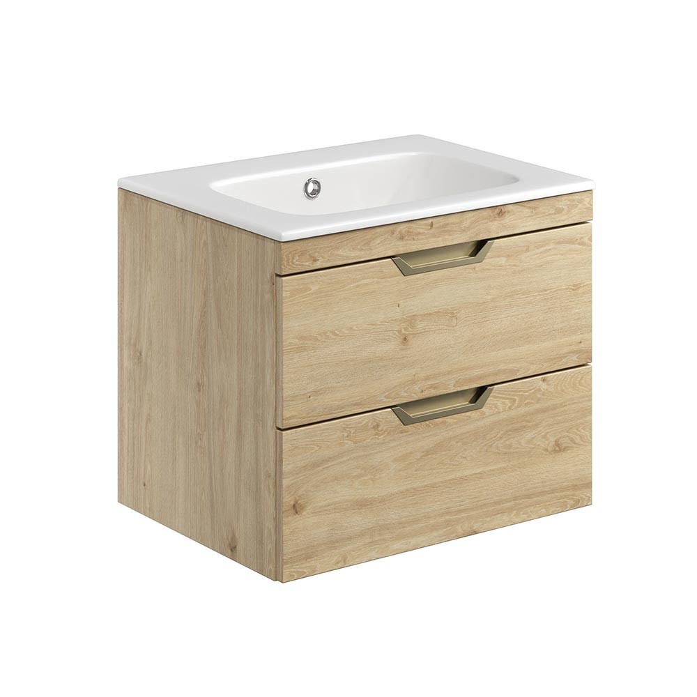 Scudo Aubrey 500mm x 440mm 2-Drawer Wall Hung Davos Oak Vanity Unit