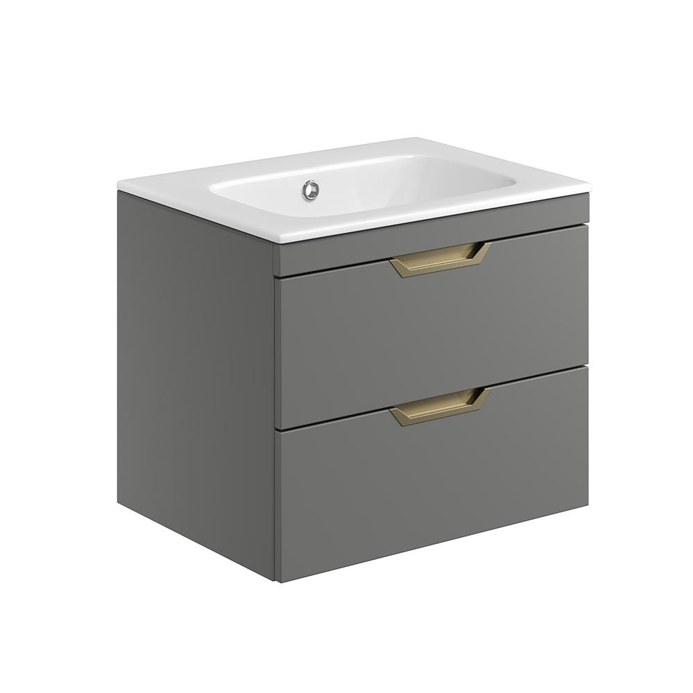 Scudo Aubrey 500mm x 440mm 2-Drawer Wall Hung Dust Grey Vanity Unit