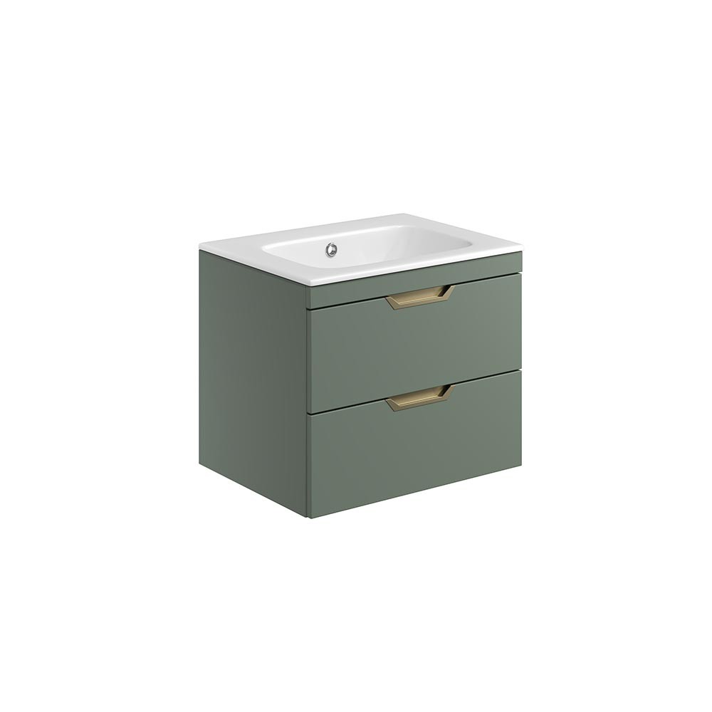 Scudo Aubrey 500mm x 440mm 2-Drawer Wall Hung Reed Green Vanity Unit