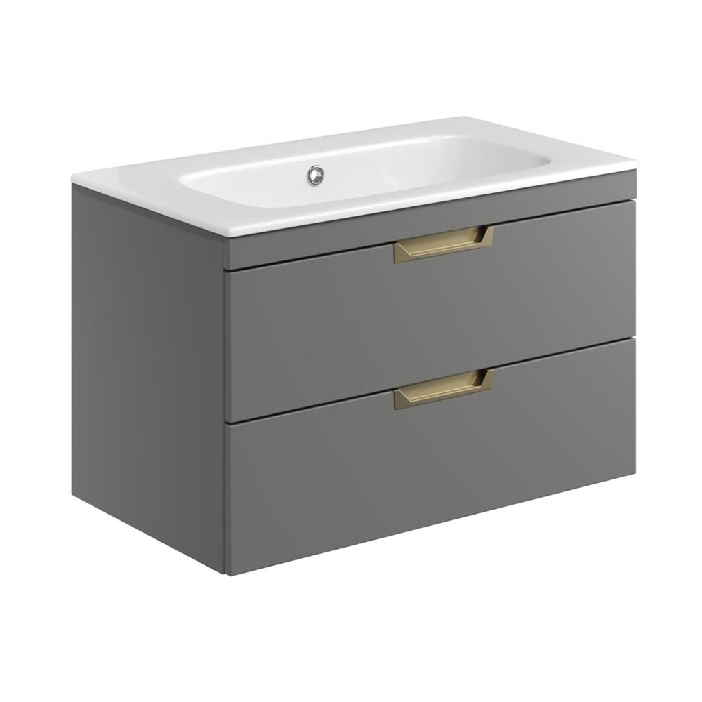Scudo Aubrey 800mm x 500mm x 440mm 2-Drawer Wall Hung Dust Grey Vanity Unit