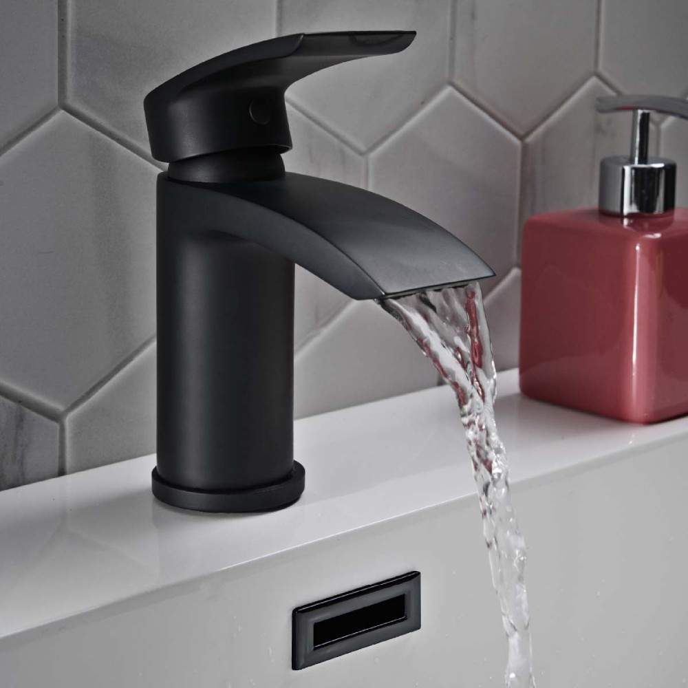 Scudo Black Belini Mono Matt Basin Mixer Tap With Waste Brass
