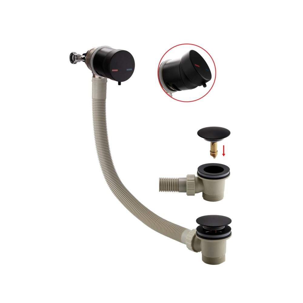 Scudo Black Bath Filler And Overflow Brass Plastic Stainless Steel