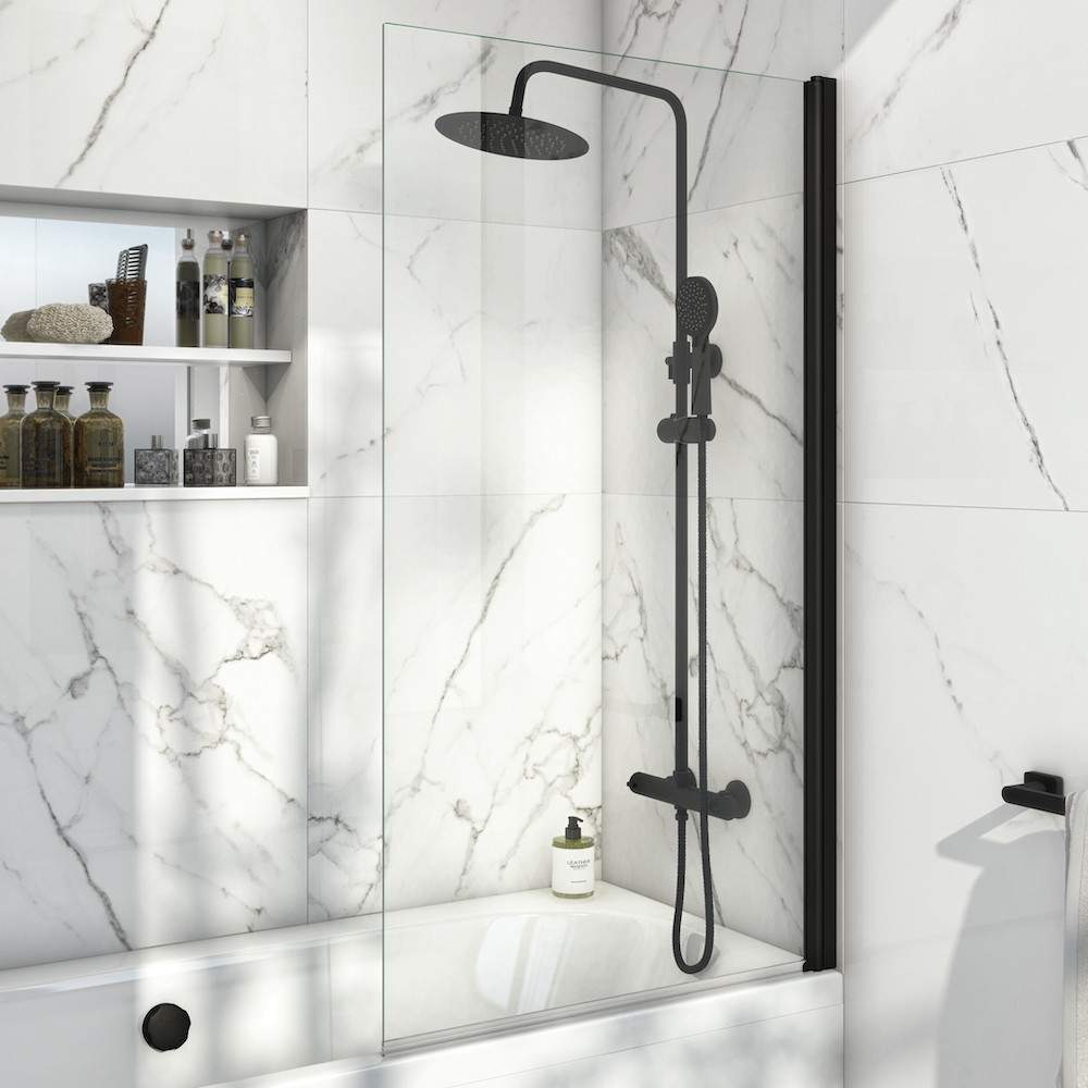 Scudo Black Square Bath Screen Aluminium Glass