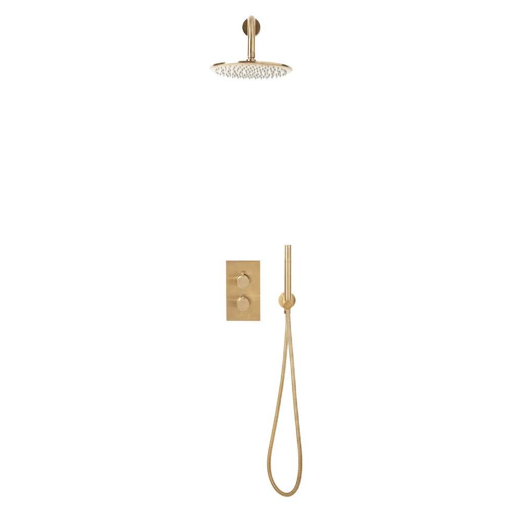 Scudo Brass Core Brushed Round Handle, Handset & Mounting Bracket Shower Kit Stainless Steel