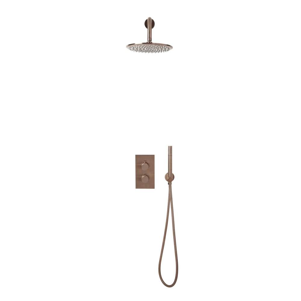 Scudo Bronze Core Brushed Round Handle, Handset & Mounting Bracket Shower Kit Brass Stainless Steel