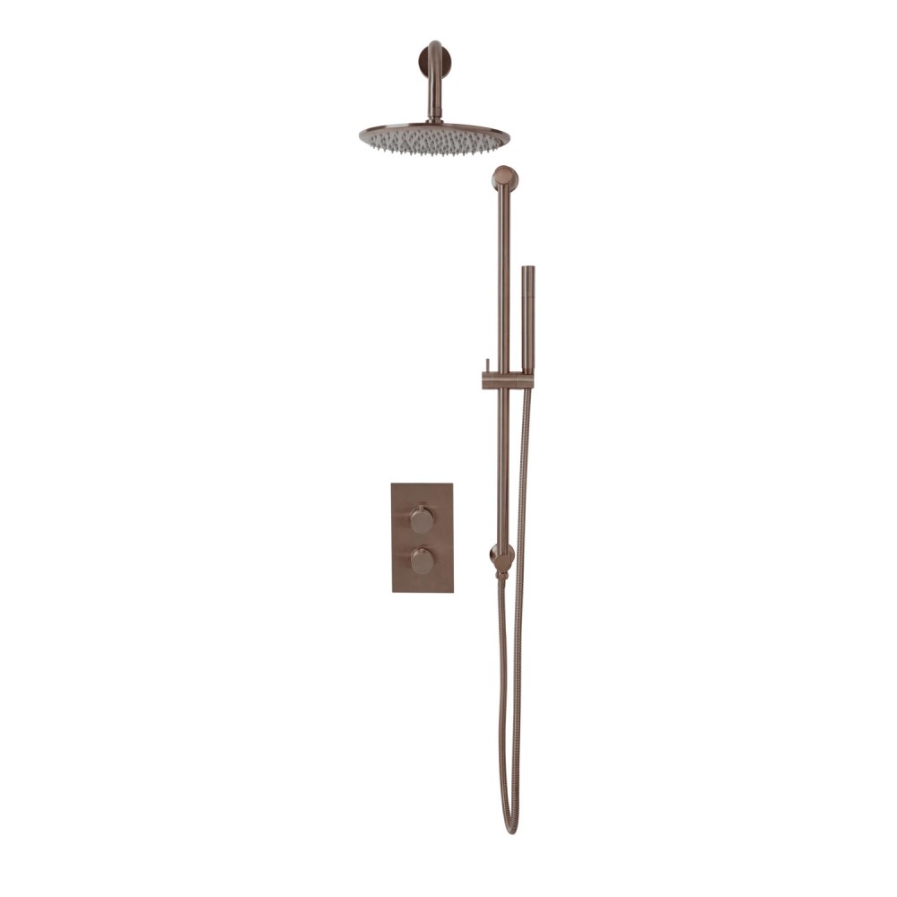 Scudo Core Brushed Bronze Round Handle, Head & Handset Riser Shower Kit