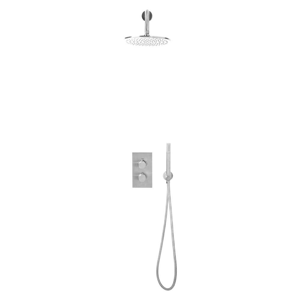Scudo Chrome Core Round Handle, Handset & Mounting Bracket Shower Kit Brass Stainless Steel
