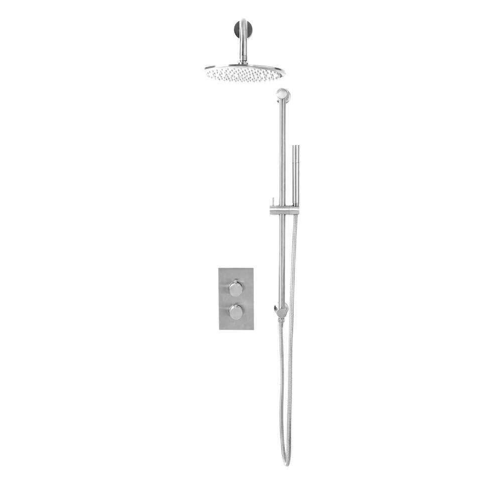 Scudo Chrome Core Round Handle, Head & Handset Riser Shower Kit Brass Stainless Steel