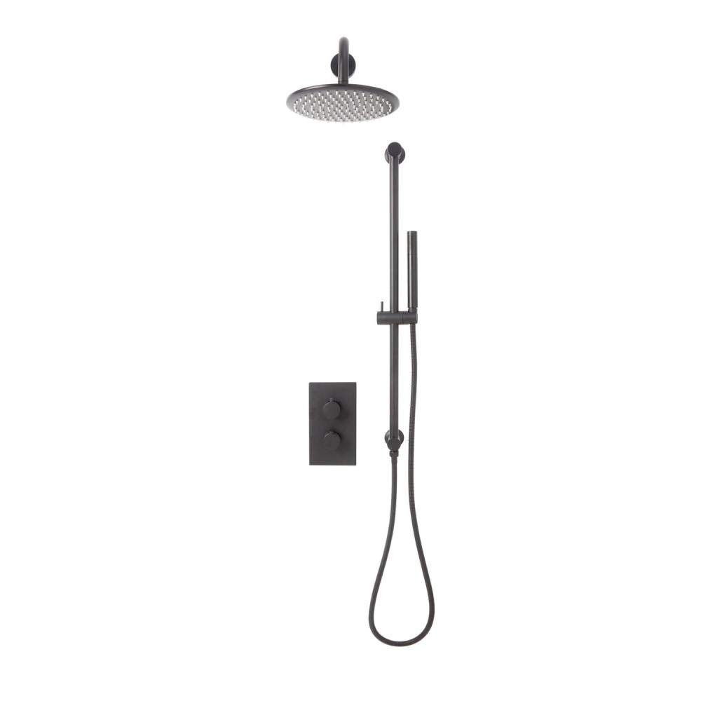 Scudo Gunmetal Grey Core Gunmetal Round Handle, Head & Handset Riser Shower Kit Brass Stainless Steel