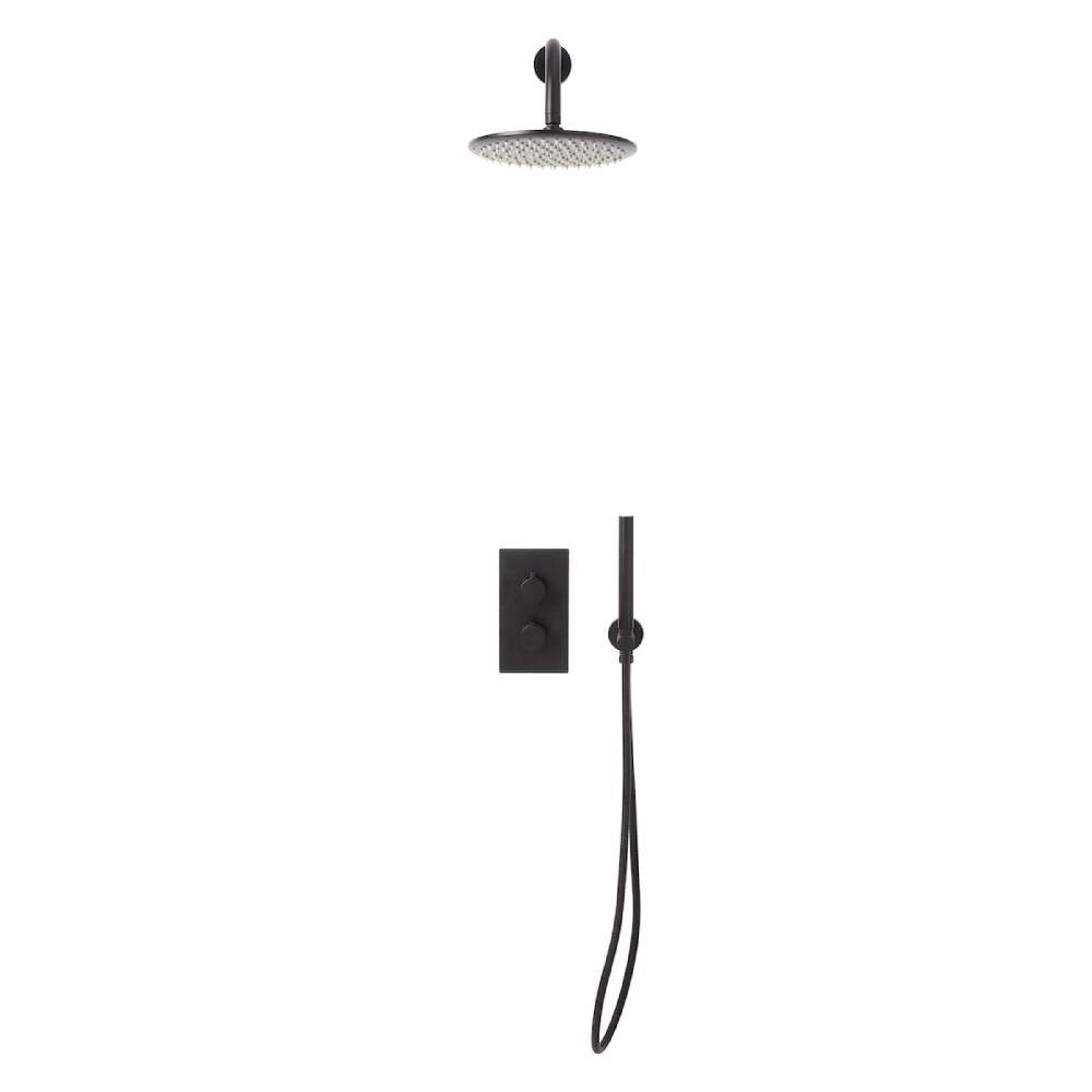 Scudo Black Core Matt Round Handle, Handset & Mounting Bracket Shower Kit Brass Stainless Steel